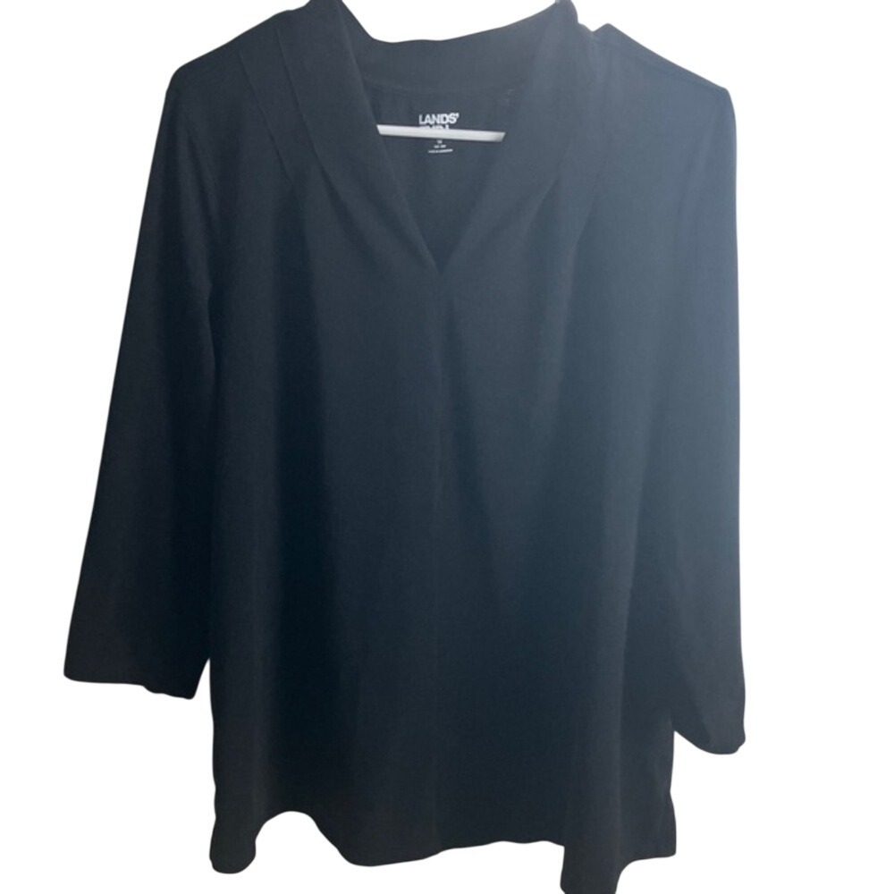 Lands‎ End Womens Black Split V-Neck 3/4 Sleeve Tunic Top Plus Size 1X 16W-18W